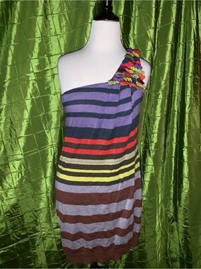 One-Shoulder Multicolor Striped Knit Dress